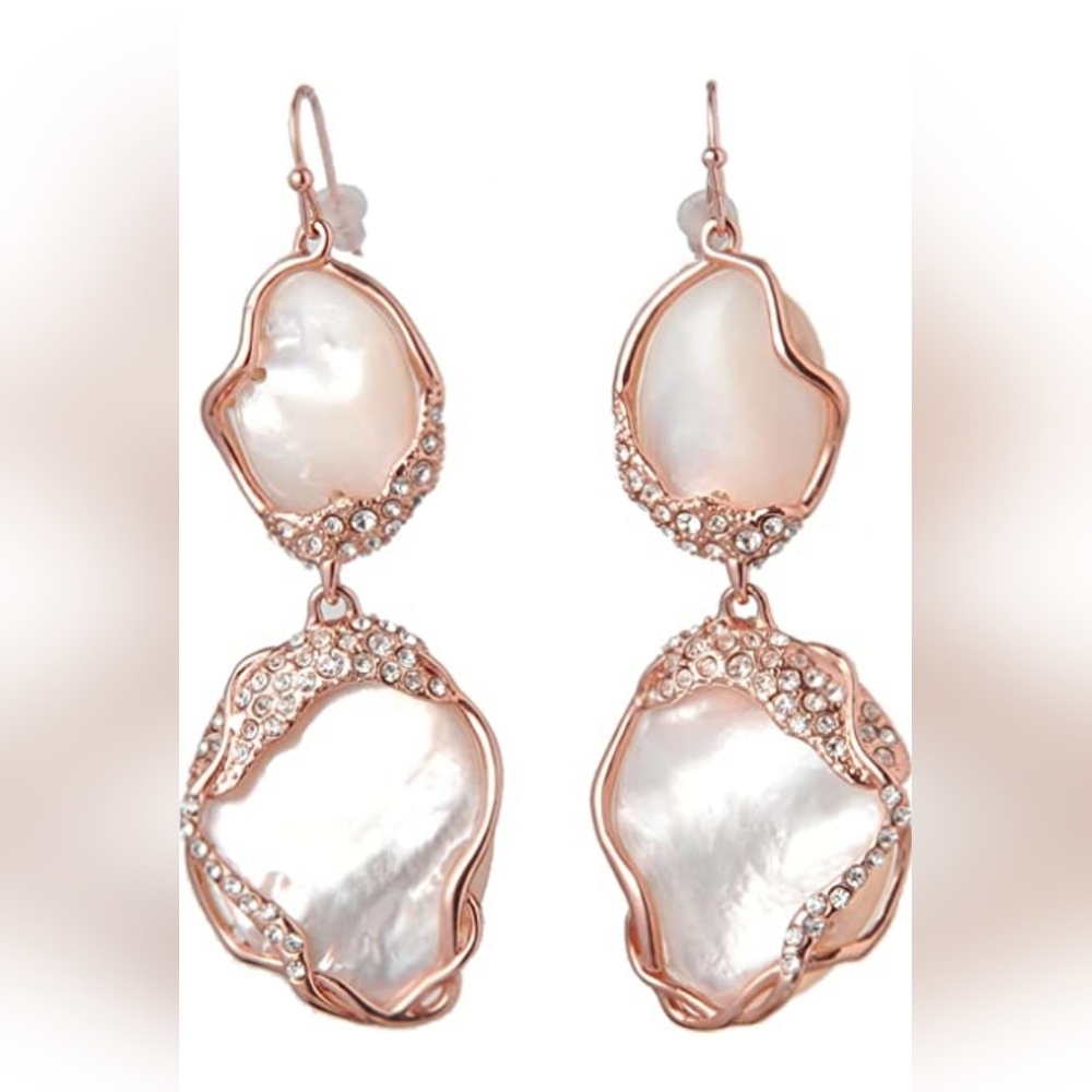 De Buman 18K Gold Plated Mother of Pearl Earrings